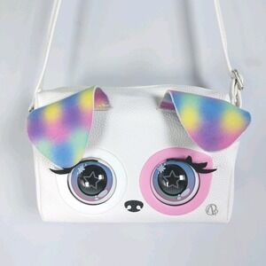Purse Pets White Rainbow Pup Puppy Animated Eyes with 25 Sounds TESTED